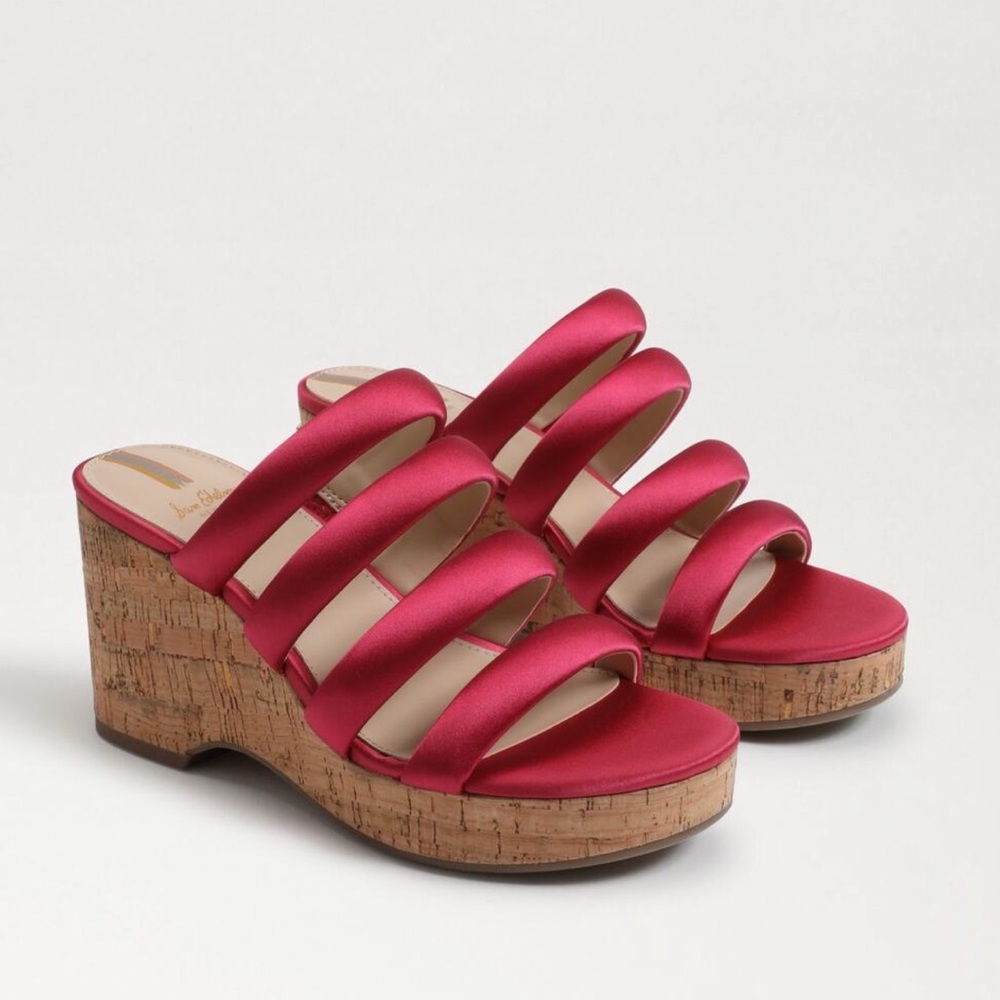 Sam Edelman Fuchsia Strappy Cork Wedge Sandals